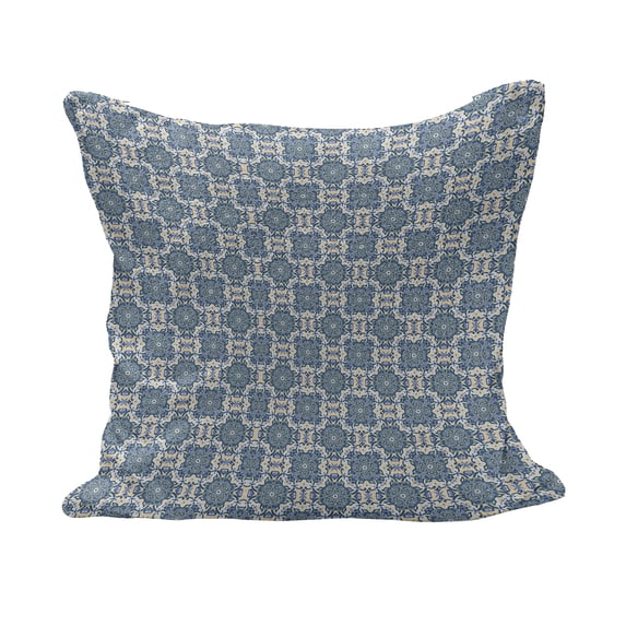 Vintage Fluffy Throw Pillow Cushion Cover, Mandala Style Floral Pattern Repeating Form, Decorative Square Accent Pillow Case, 26" x 26", Reseda Green Pale Blue, by Ambesonne
