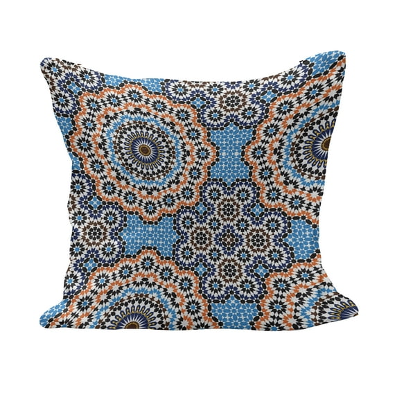 Vintage Fluffy Throw Pillow Cushion Cover, Moroccan Ceramic Tile Inspired Floral Old Fashioned Cultural Mosaic Print, Decorative Square Accent Pillow Case, 40" x 40", Multicolor, by Ambesonne