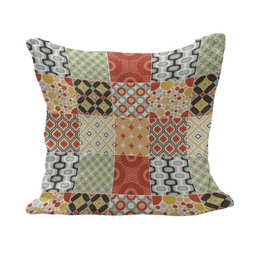 Vintage Fluffy Throw Pillow Cushion Cover, Mosaic Retro Style Patterns Diagonal Geometrical Shapes Abstract Design Print, Decorative Square Accent Pillow Case, 18" x 18", Multicolor, by Ambesonne
