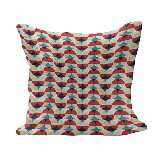 Vintage Fluffy Throw Pillow Cushion Cover, Retro Geometrical Modern Design with Circles and Rounds Art, Decorative Square Accent Pillow Case, 20" x 20", Forest Green Salmon, by Ambesonne