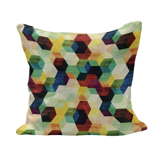 Vintage Fluffy Throw Pillow Cushion Cover, Rhombus Pattern Grunge Effect Hexagonal Pattern Colorful Geometric Mosaic Art, Decorative Square Accent Pillow Case, 20" x 20", Multicolor, by Ambesonne