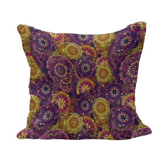 Vintage Fluffy Throw Pillow Cushion Cover, Traditional Paisley Motifs Pattern Oriental Design Flower Ornaments Curvy Antique, Decorative Square Accent Pillow Case, 24" x 24", Multicolor, by Ambesonne