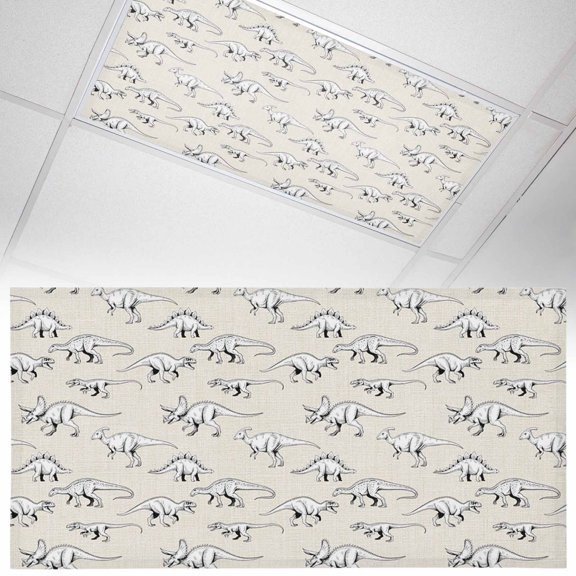 Vintage Fluorescent Light Covers Hand-painted Dinosaur Pattern Primitive Animals Linen Magnetic Light Filters Ceiling Lighting Panel Shade for Classroom Office Home 2 x 4 ft, 1 Pack