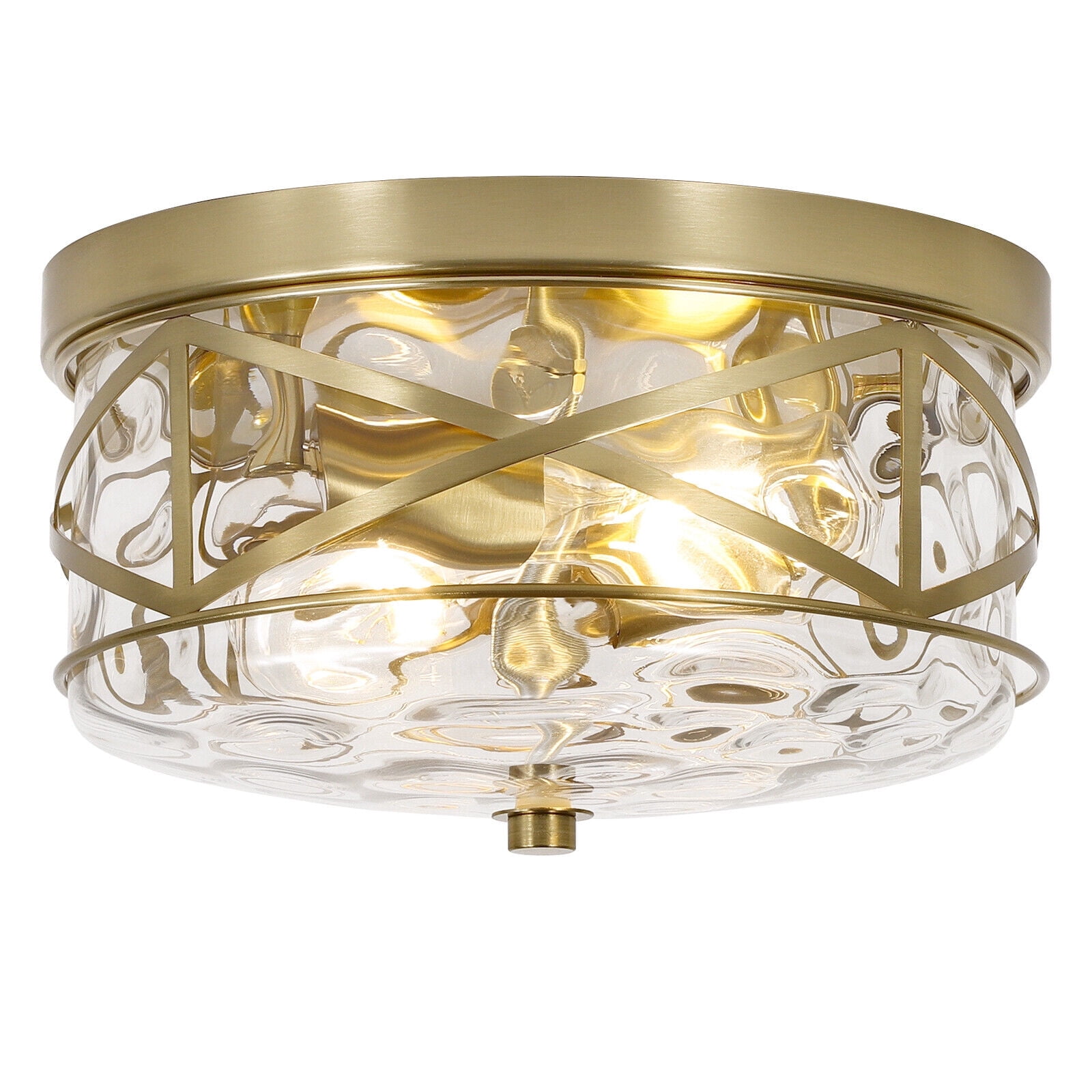 Modern Small Flush Mount Ceiling Light With Clear Hammered Glass Brushed Light Fixtures 2-Lights Farmhouse Ceiling Light Antique Ceiling Light for Kitchen Dining Room Hallway 11.8"D