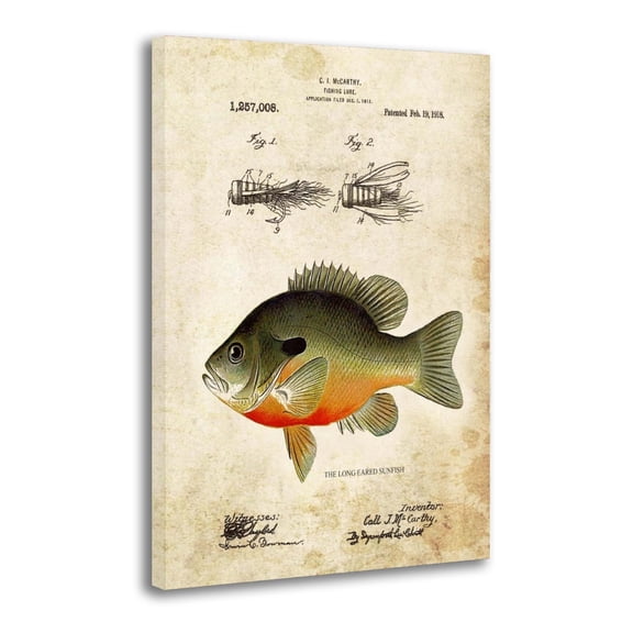 Vintage Fly Fishing Lure Patent Bluegill Canvas Art Poster and Wall Art Picture Print Modern Family bedroom Decor Posters 16x24inch(40x60cm)