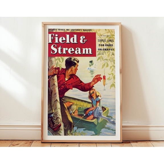 Vintage Fly Fishing Poster Field And Stream Print Retro Fisherman Print Outdoorsy Wall Art Gift For Him Dad Wall Art, Modern Wall Decor, 8x12 UNFRAMED
