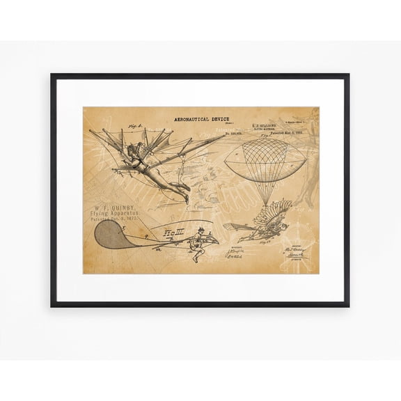 Vintage Flying Machines Patent Steampunk Poster Unframed Paper Print