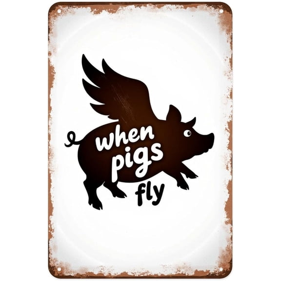 Vintage Flying Pig Tin Metal Sign Farm Animal Wall Decor for Garden Yard Bar Porch Home Kitchen Bedroom 8 x 12 in