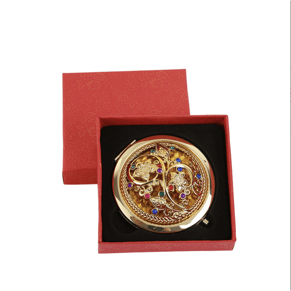 Vintage Foldable Mirror | Double-Sided Travel Makeup Mirror | Hollow-Out Design Compact Mirror | Gold Portable Pocket Mirror
