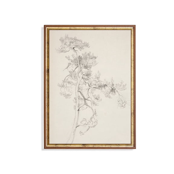 Vintage Foliage Antique Tree Drawing Rustic Sketch Minimalist Living Room Neutral Sketch Drawing Rustic Gallery Wall Decor Unframed Paper Print
