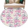 thumbnail image 1 of Vintage Foliage Round Area&nbsp;Rug 8ft Watercolor Pink Berry Leaves Non-Slip&nbsp;Washable Circle Rugs Soft Felt Indoor Floor Mat for Bedroom Kitchen Living Room Bathroom, 1 of 9