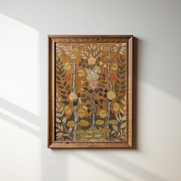 Vintage Folk Art Botanical Wall Print, Grandmillennial Aesthetic Fall Decor, Cottage Core Gallery Art, Printed And Shipped Artwork Home Decor #95, Stretched Canvas Size 12x18