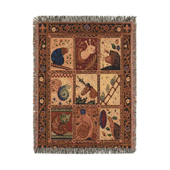 Vintage Folk Art Snails in Earth Tones Woven Blanket, 100% Cotton, Botanical Gothic Decor for Sofa or Bed