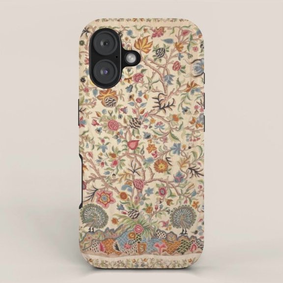 Vintage Folk Floral Vines and Birds Cream Multicolor Tough Case for Apple iPhone, Polycarbonate Shell with TPU Liner