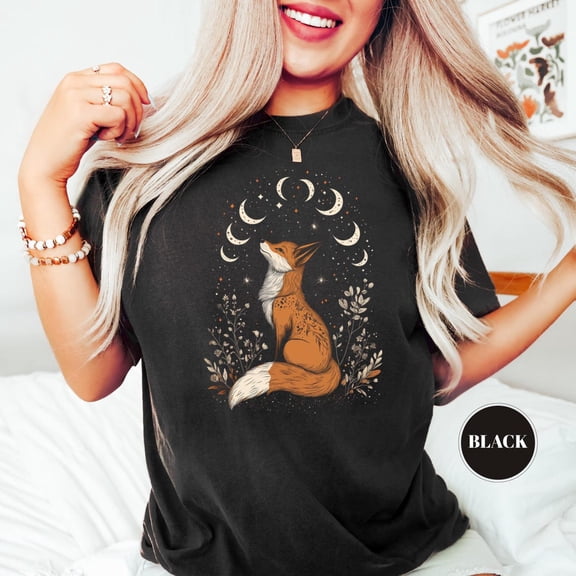 Vintage Folklore Fox Floral T-Shirt, Aesthetic Women Clothing, Woman Fox Lover Shirt, Boho Retro Tee, Bohemian Outfit, Nature Animal Lover TSHIRT All Size S-5XL