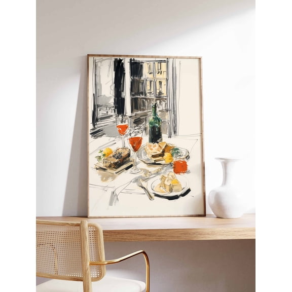 Vintage Food Table Retro Art Classical Kitchen Illustration Chef Decor Unframed Paper Print