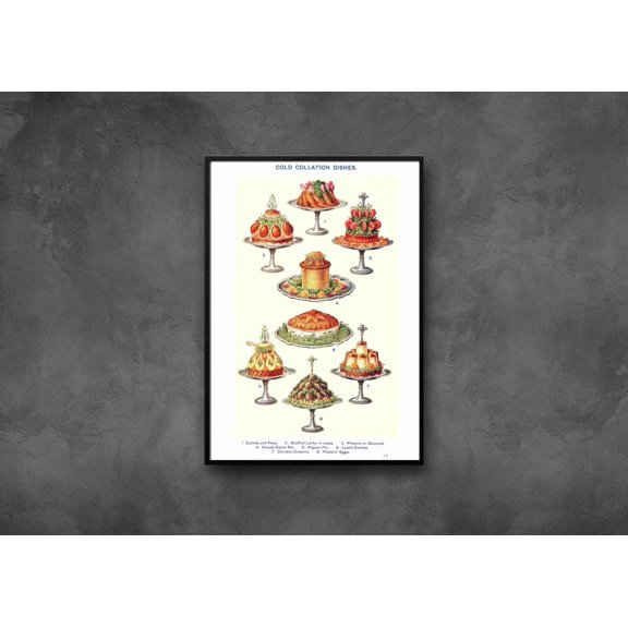 Vintage Food Wall Art Print, Cold Collation Dishes