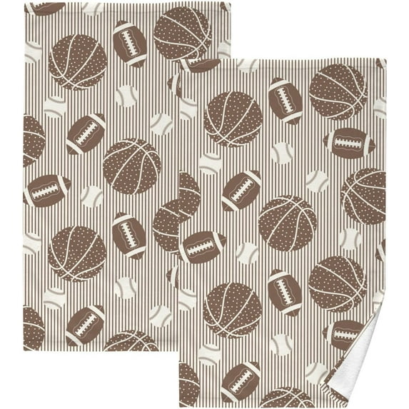 Vintage Football Basketball Patterned Hand Towels 2 PCS, Cotton Bath Towel for Drying Face Hands Body Decorative Water Absorbent Lightweight Towels for Bathroom Ktichen Travel Gym,16"x28"