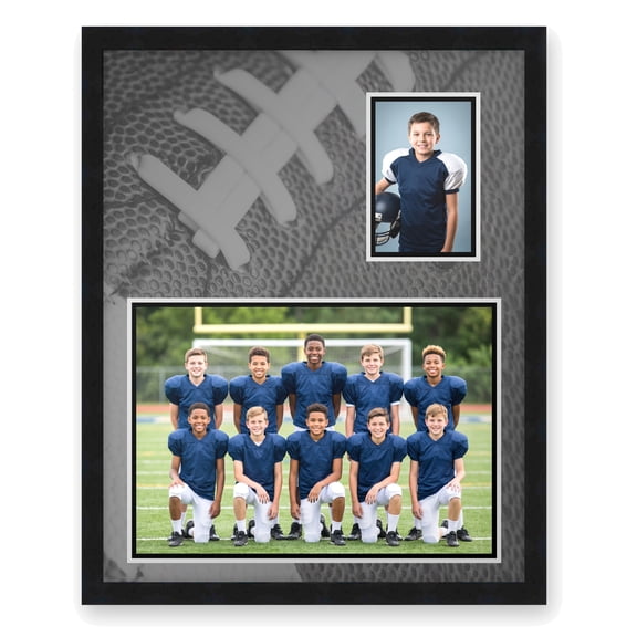 Vintage Football Theme Black Wood Frame and Football Decoration Graphic for Two Photos Measuring