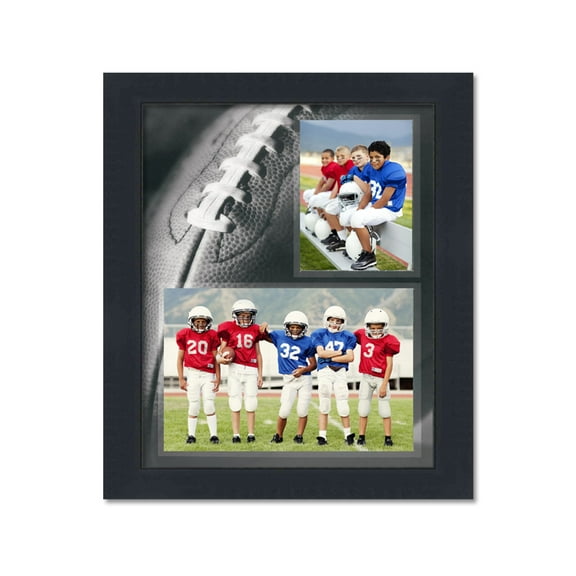 Vintage Football Theme Black Wood Frame and Football Decoration Graphic for Two Photos Measuring
