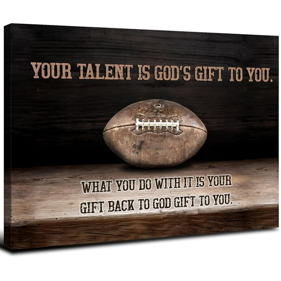 Vintage Football Wall Art Sports Decor for Boys Room Rustic Rugby Soccer Poster Inspirational Quotes Pictures Canvas Prints Framed Artwork Men Office Gym Workout Home Decorations Football Gift 12x16
