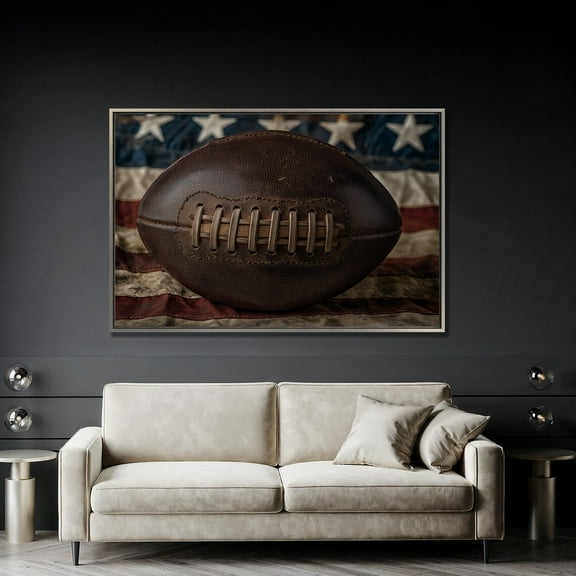 Vintage Football on USA Flag Art American Sports Decor Poster Decor For Living Room Bedroom, Unframed Poster Size 8x12