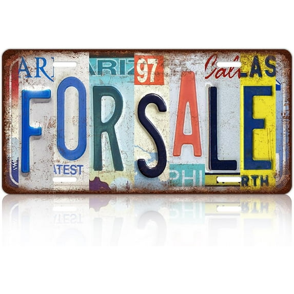 Vintage For Sale Metal Tin Sign License Plate Wall Decor for Convenience Store 12 x 6 Inches