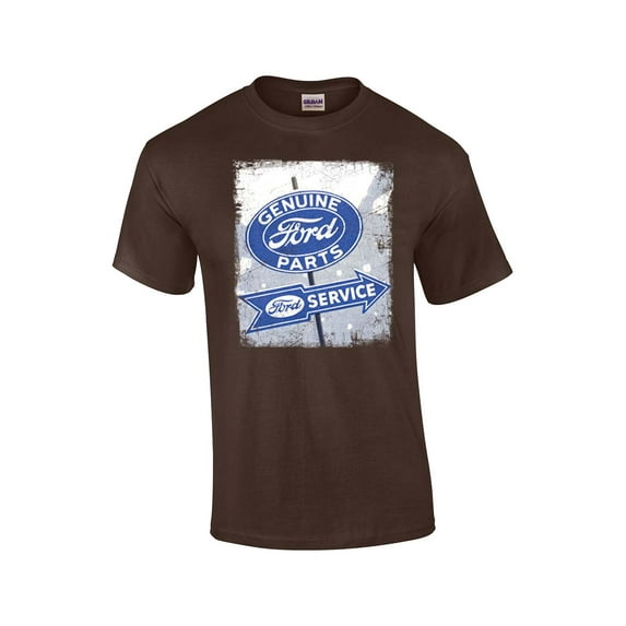 Vintage Ford Genuine Parts Sign Adult Short Sleeve T-shirt-Brown-XL