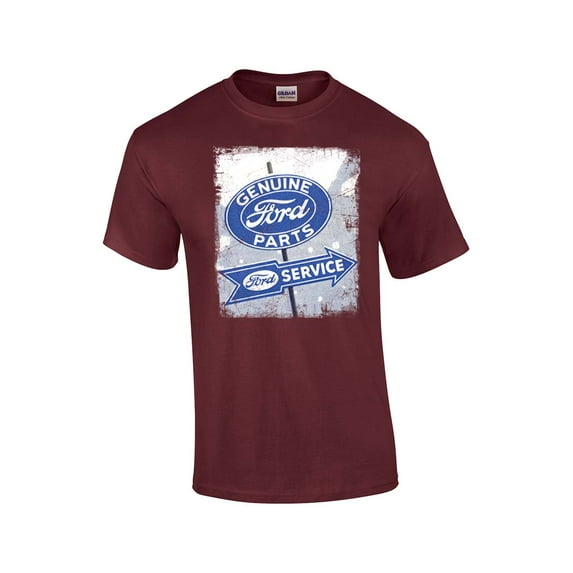 Vintage Ford Genuine Parts Sign Adult Short Sleeve T-shirt-Maroon-XL