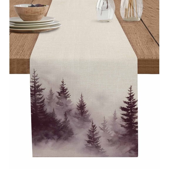 Vintage Forest Burlap Cotton Table Runner 13x36 Inches Short, Farmhouse Pine Trees Natural Landscape Farmhouse Table Runners, Outdoor Dining Tablecloths Decor for Baby Shower/Party/Wedding