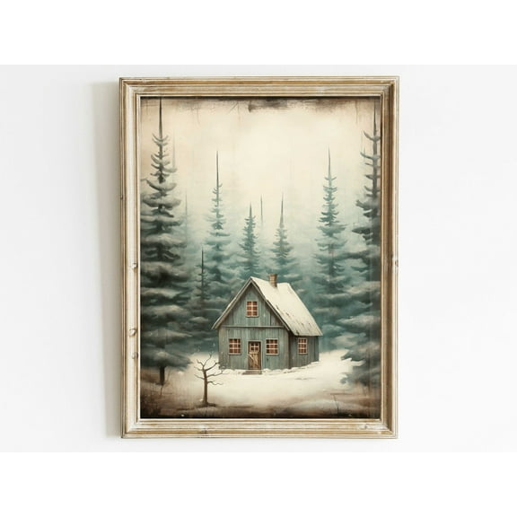 Vintage Forest Cabin Print, Rustic Home Decor, Little Cottage Print, Forest Wall Art, House In The Woods, Nature Art Wall Art, Modern Wall Decor, 8x12 UNFRAMED