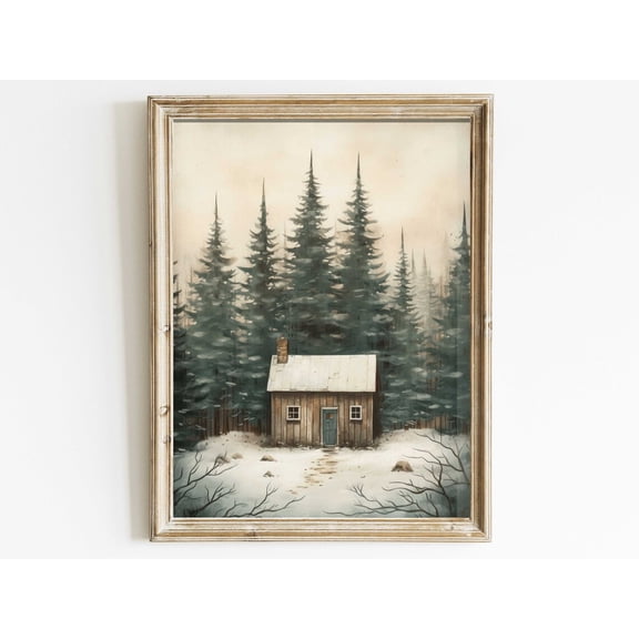 Vintage Forest Cabin Print, Rustic Home Decor, Little Cottage Print, Outdoors Wall Art, House In The Woods, Nature Art Wall Art, Modern Wall Decor, 8x12 UNFRAMED