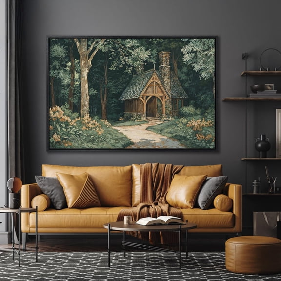 Vintage Forest Cabin poster, Rustic Charm, Woodland Hut Art for Country Living, Cabin Decor, Ready to Hang Him Unframed Paper Print
