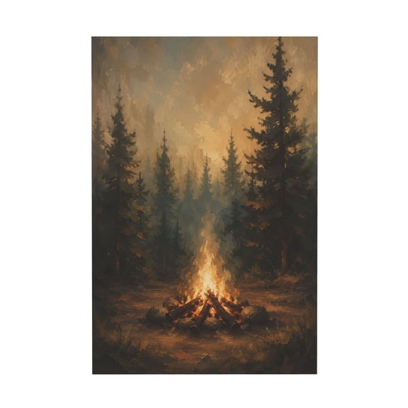 Vintage Forest Campfire Canvas Wall Art Moody Pine Tree Nature Landscape Mountain Night Scene Wall Decor For Living Room 12*18in