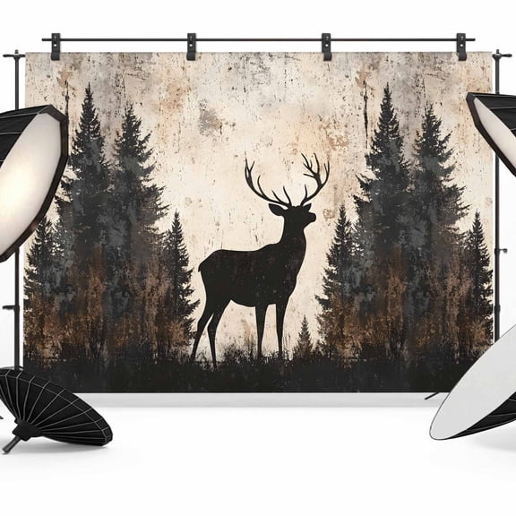 Vintage Forest Deer Backdrop for Photoshoot,Photography Photo Studio Background Wall Backdrop,Rustic Country Wildlife Woodland Back Drop Banner Panel for Portraits Wedding Party Live Streaming 7x5Ft