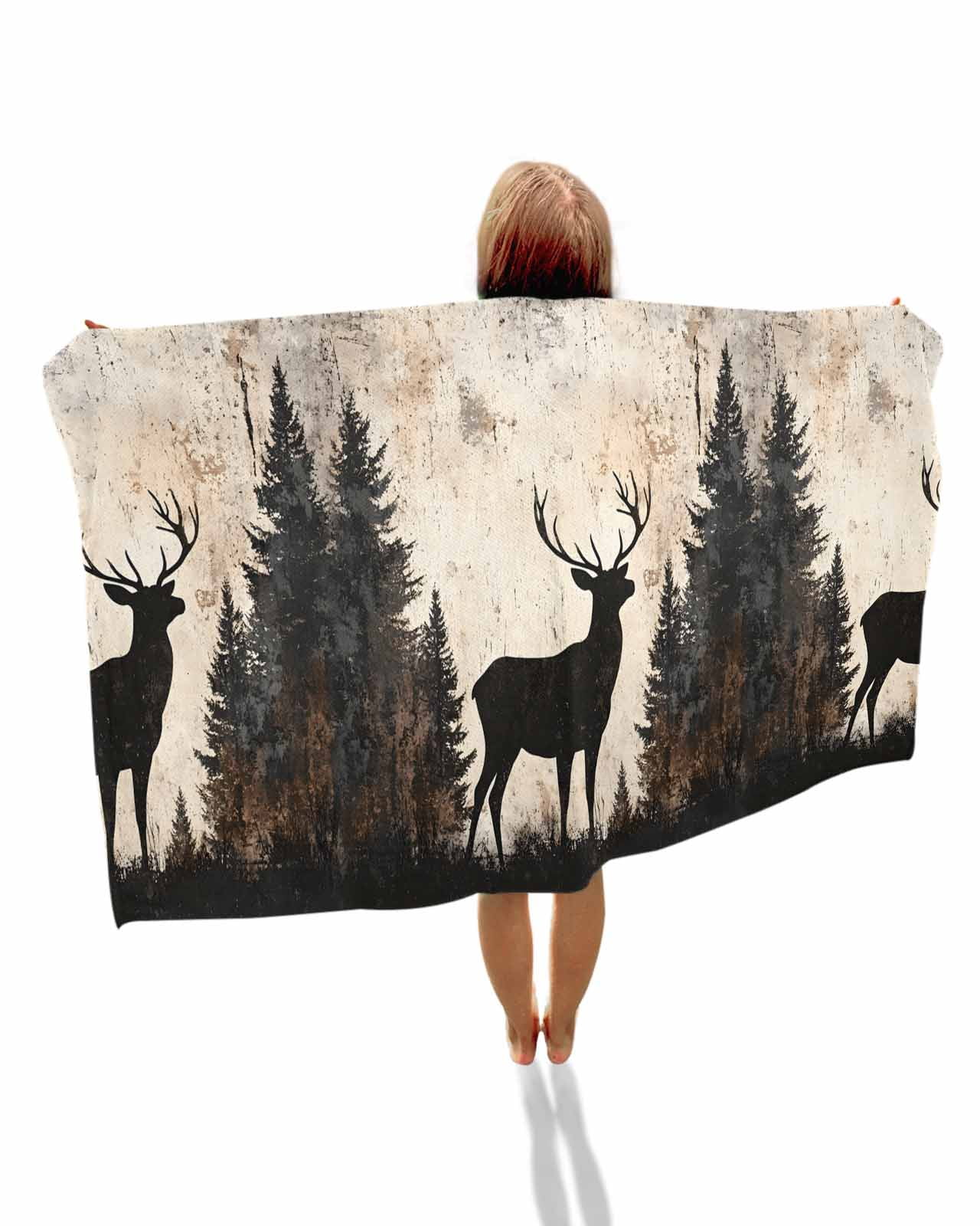 Vintage Forest Deer Beach Towels Oversized Super Absorbent, Rustic Country Wildlife Woodland Lightweight Bath Towel Quick Dry Sets For Bathroom/Pool/Rv Camping/Beach Play/Gym Room/Picnic 30"x60"