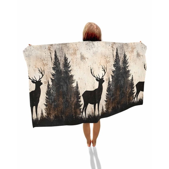 Vintage Forest Deer Beach Towels Oversized Super Absorbent, Rustic Country Wildlife Woodland Lightweight Bath Towel Quick Dry Sets For Bathroom/Pool/Rv Camping/Beach Play/Gym Room/Picnic 30"x60"