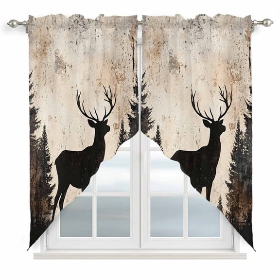 Vintage Forest Deer Kitchen Window Curtains, Swag Curtains Valance for Bedroom Living Room Bathroom, Rustic Country Wildlife Woodland Rod Pocket Window Treatment Curtain Block Drapes 2 Panels 28"x36"