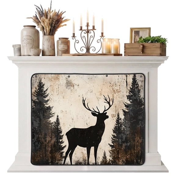 Vintage Forest Deer Magnetic Fireplace Cover, Fireplace Draft Blocker, Rustic Country Wildlife Woodland Fireplaces Blanket for Heat Loss/Cold Air, Fireplaces Draft Stopper Cover for Inside 36"x27"