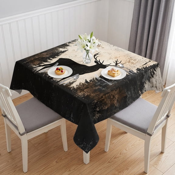 Vintage Forest Deer Table Cloth Waterproof Tablecloths, Rustic Country Wildlife Woodland Tablecloth Dining Table Cover for Kitchen Party Tabletop Outdoor, Square Tablecloth 54x54 Inch
