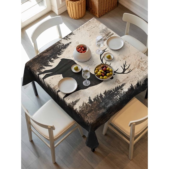 Vintage Forest Deer Tablecloth Square Table Cloth 60x60, Waterproof Tablecloth Outdoor Table Cloth, Rustic Country Wildlife Woodland Washable Table Cover for Kitchen Dinning Party