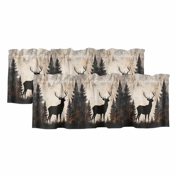 Vintage Forest Deer Valances for Windows, Rustic Country Wildlife Woodland Light Filtering Kitchen Curtains, Rod Pocket Window Valance Curtains for Living Room Bedroom, 54" W x 18" L, 2 Panels