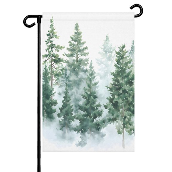 Vintage Forest Garden Flag 12x18 Inch Watercolor GreenTree Leaf Botanical Fog Farmhouse Double Sided Small Decorative Garden Flags for Outside, Outdoor Yard Porch Lawn Decoration