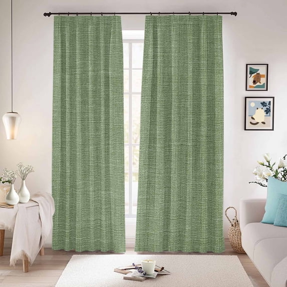 Vintage Forest Green Blackout Curtains for Bedroom/Living Room, Pinch Pleated Black Out Curtains, Farmhouse Retro Solid Color Linen Texture Room Darkening Window Drapes with Hooks 2 Panels, 39"x70"