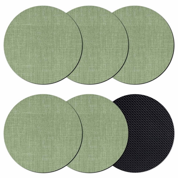 Vintage Forest Green Coasters Set of 6, Absorbent Coasters for Drinks, Farmhouse Retro Solid Color Linen Texture Coaster for Desk Coffee Table Protection, Home Decor House Warming Gifts 4"