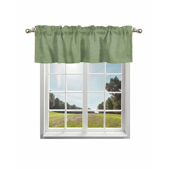Vintage Forest Green Kitchen Curtain Valances for Windows Farmhouse Short Curtains, Farmhouse Retro Solid Color Linen Texture Rod Pocket Valance Curtain for Bedroom Cafe Living Room 56"x16"