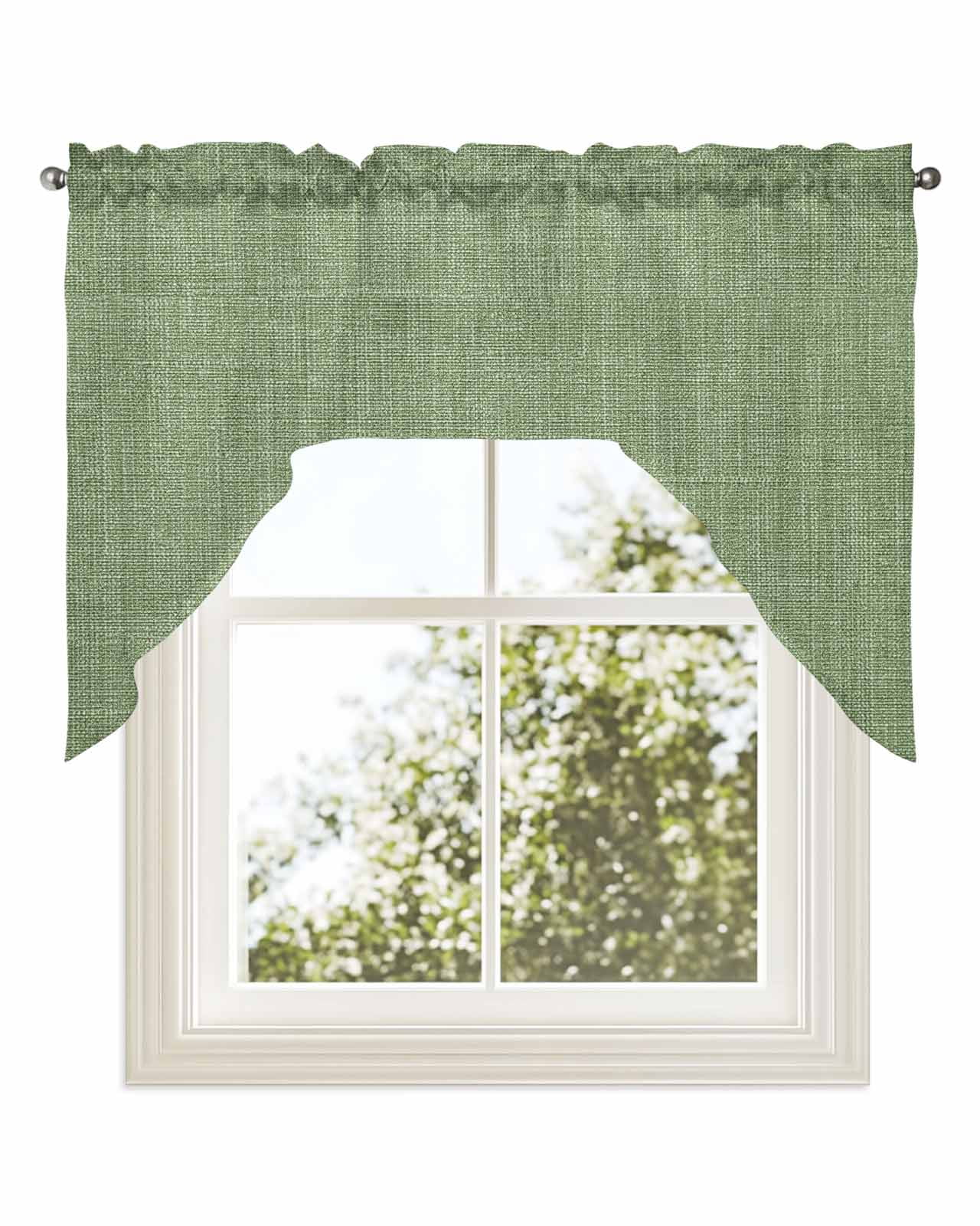 Vintage Forest Green Kitchen Curtains Swag Valance for Windows/Bathroom/Cafe, Farmhouse Retro Solid Color Linen Texture Rod Pocket Drape Panel Swag Curtains Valance for Bedroom/Living Room 56"x36"