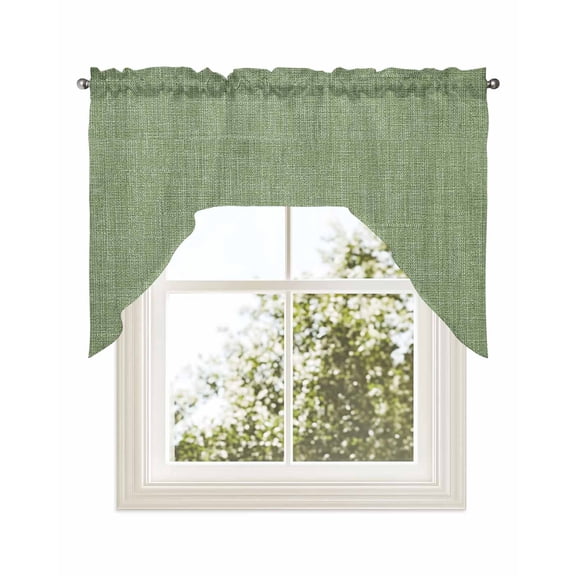 Vintage Forest Green Kitchen Curtains Swag Valance for Windows/Bathroom/Cafe, Farmhouse Retro Solid Color Linen Texture Rod Pocket Drape Panel Swag Curtains Valance for Bedroom/Living Room 56"x36"