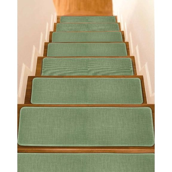 Vintage Forest Green Non-Slip Stair Treads for Wooden Steps, 15 Pack-8x30in Carpet Stair Mats with Adhesive Backing, Noise-Reducing Step Covers for Indoor Stairs, Easy to Install & Residue-Free