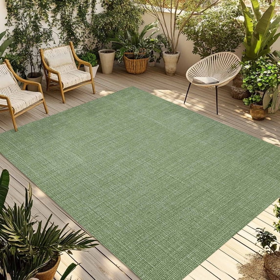 Vintage Forest Green Outdoor Rug 3x5 Ft - Reversible Patio Rug Outdoor Camping Rugs, Farmhouse Retro Solid Color Linen Texture Indoor Outdoor Area Rugs, Non-Slip Outdoor Carpet Runner for Deck/Porch
